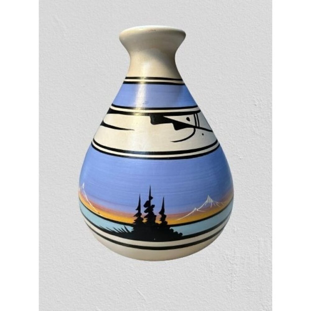 Vintage Signed Native American Pottery Vase Hand-painted